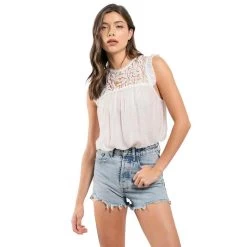 Women's Blu Pepper Lace Contrast Sleeveless Blouse