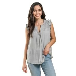 Women's Blu Pepper Ruched Sleeveless Blouse -Fashion Clothing Shop BLU PEPPER WOMENS W RUCHED SLEEVELESS WOVEN TOP CR1979 MINT MAIN 85942.1676476648