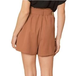 Women's Entro High Waisted Belted Shorts -Fashion Clothing Shop ENTRO WOMENS W HIGH WAISTED SHORT P19092 CINNAMON BACK 76495.1670600482