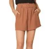 Women's Entro High Waisted Belted Shorts -Fashion Clothing Shop ENTRO WOMENS W HIGH WAISTED SHORT P19092 CINNAMON FRONT 20943.1670600482