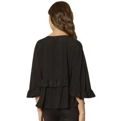 Women's Entro V-Neck Ruffle Top -Fashion Clothing Shop ENTRO WOMENS W V NECK RUFFLE TOP T19386 BLACK BACK 29896.1670429355