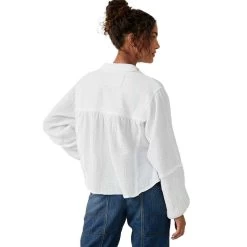 Women's Free People Yucca Double Cloth Blouse -Fashion Clothing Shop FREEPEOPLE WOMENS W YUCCA DOUBLE CLOTH OB1618495 1100OWHT OPTIC WHITE BACK 89184.1676499018