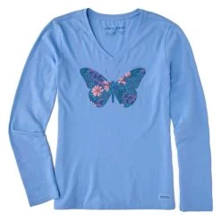 Women's Life Is Good Long Sleeve Wildflower Butterfly Tee