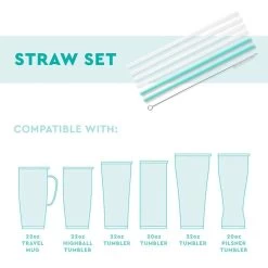 Swig Life Tall Reusable Straw Set - Glitter Aqua -Fashion Clothing Shop SWIG LIFE TALL STRAW SET S191 TS GCAQ GLTRAQUA DETAILS 72394.1666990950