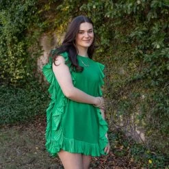 Fashion Clothing Shop -Fashion Clothing Shop TCEC womens side ruffle trim dress kellygreen CD01156 lifestyle 53762.1671630812