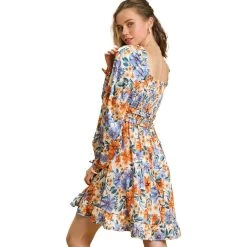 Women's Umgee Floral Smocked Dress -Fashion Clothing Shop UMGEE WOMENS W FLORAL SMOCKED DRESS A0431 CHAMPAGN BACK 76393.1663959859
