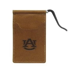Men's Zep-Pro Collegiate Embossed Tan Leather Front Pocket Money Clip Wallet