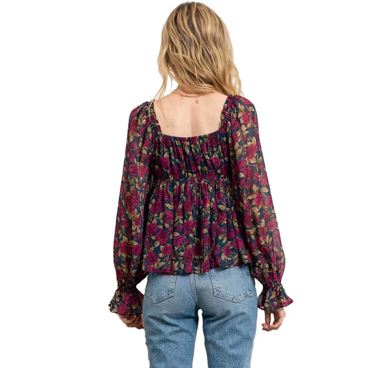 Women's Blu Pepper Floral Babydoll Blouse 4 Women's Blu Pepper Floral Babydoll Blouse - Image 2