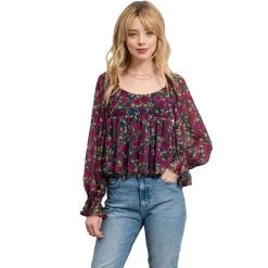 Women's Blu Pepper Floral Babydoll Blouse