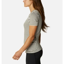 Columbia Sportswear Women's Columbia Essential Elements Striped Short Sleeve Shirt -Fashion Clothing Shop columbia womens essential elements striped short sleeve shirt 1907121 stonegreen side 27768.1607362749