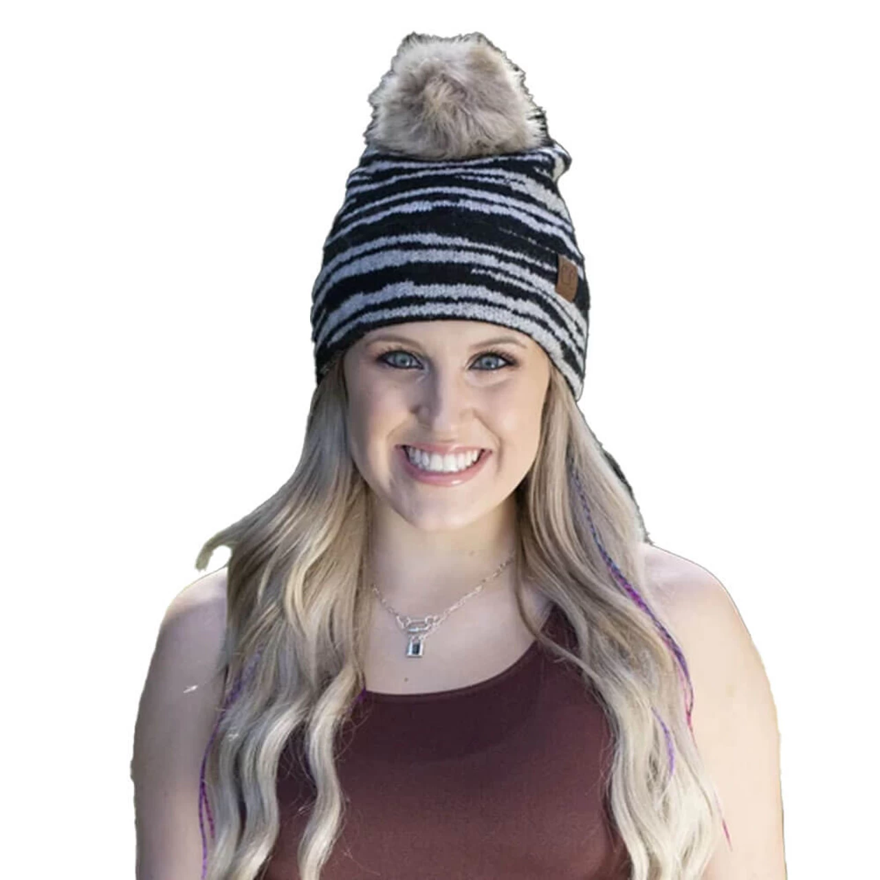 Women's Girlie Girl Originals C.C. Beanie Zebra With Faux Fur Pom 4 Women's Girlie Girl Originals C.C. Beanie Zebra With Faux Fur Pom - Image 2