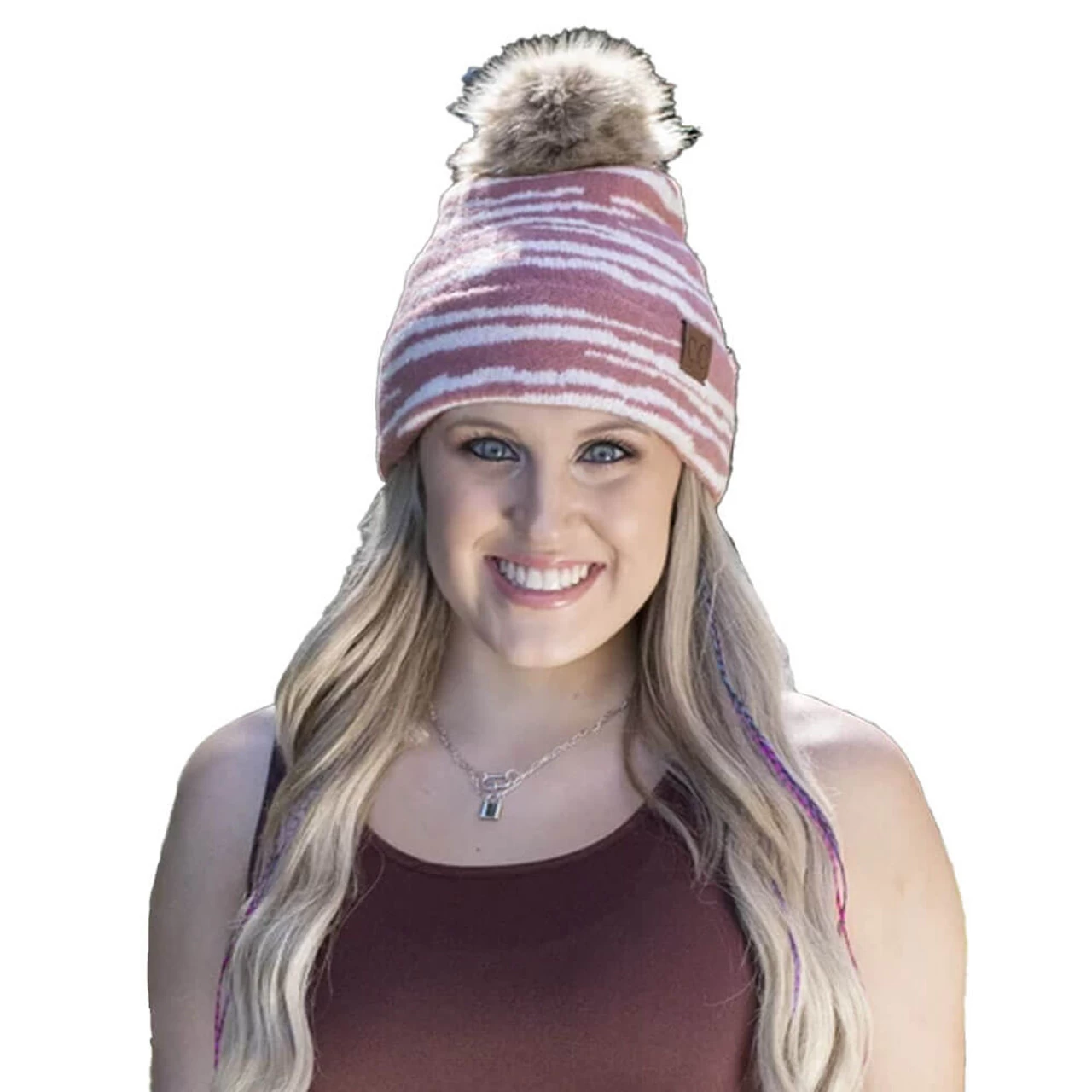 Women's Girlie Girl Originals C.C. Beanie Zebra With Faux Fur Pom 3 Women's Girlie Girl Originals C.C. Beanie Zebra With Faux Fur Pom