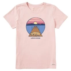 Women's Life Is Good Dock Dog Sunset Tee