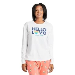 Women's Life Is Good Hello Love Snuggle Up Sleep Tee