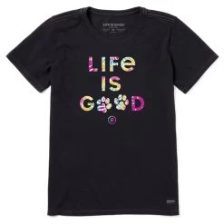 Women's Life Is Good Tie Dye Paw Print Tee