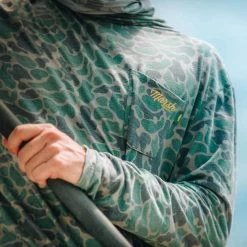 Men's Marsh Wear Mallard Pamlico Long Sleeve Performance Shirt -Fashion Clothing Shop mens marsh wear long sleeve mallard pamlico shirt MWK2026 GRCAMO green camo front pocket closeup 13525.1661875325
