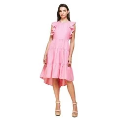 Women's Pinch Tiered Midi Dress -Pink