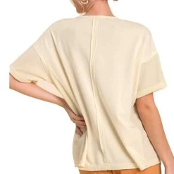 Women's Umgee French Terry Top -Fashion Clothing Shop umgee womens french terry top K6645 cream back 64973.1675459964