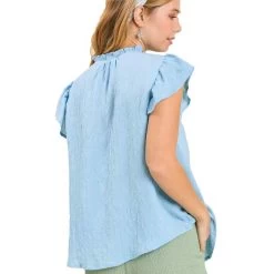 Women's Umgee Smocked Front Ruffle Sleeve Top 9 Women's Umgee Smocked Front Ruffle Sleeve Top -Fashion Clothing Shop umgee womens smocked front ruffle sleeve top C3463 ltblue back 53227.1675196163