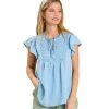 Women's Umgee Smocked Front Ruffle Sleeve Top