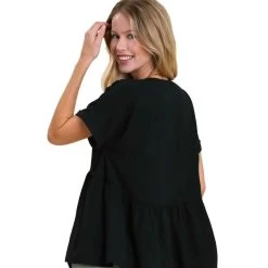 Women's Umgee V-Neck Babydoll Top -Fashion Clothing Shop umgee womens v neck babydoll top K6598 black back 59926.1675455712