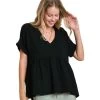 Women's Umgee V-Neck Babydoll Top -Fashion Clothing Shop umgee womens v neck babydoll top K6598 black main 49149.1675455712