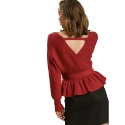 Women's Umgee V-Neck Tie Waist Top -Fashion Clothing Shop umgee womens v neck tie waist top A0338 redvelvet back 21729.1663951272