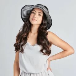 Women's San Diego Hat Company Signature Ultrabraid Large Brim Visor -Fashion Clothing Shop women san diego hat co signature ultrabraid large brim visor UBV002 OSBWS black white stripes lifestyle 27070.1651610241