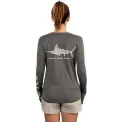Women's Aftco Long-Sleeve Jigfish Performance Shirt -Fashion Clothing Shop womens aftco jigfish performance long sleeve shirt W61108 CHHR charcoal heather back 48920.1618337951