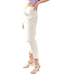 Women's DO+BE Pintuck Front Slit Bottom Pant -Fashion Clothing Shop womens do be pintuck front slit bottom pant Y21594 White side 03202.1647898897