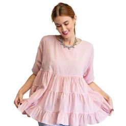 Women's Easel Gauze Ruffle Bottom Tunic
