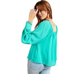 Women's Easel Loose Fit Chiffon Top -Fashion Clothing Shop womens easel w loose fit chiffon top atlantis green et18329 back 27726.1680108006