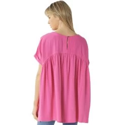 Women's Entro Round Neck Blouse -Fashion Clothing Shop womens entro round neck side slip top t19749 hot pink back 78587.1677880910