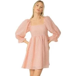 Women's Entro Grid Print Square Neck Dress