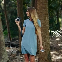 Women's Free Fly Bamboo Flex Pocket Tee Dress -Fashion Clothing Shop womens free fly bamboo flex pocket dress WPD 432CSAGE heather coastal sage lifestyle 08876.1648134781