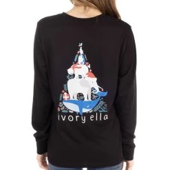 Women's Ivory Ella Long Sleeve Arctic Christmas Tee - Black