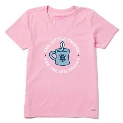 Women's Life Is Good Little Things Mug Short Sleeve Crusher Vee - Happy Pink