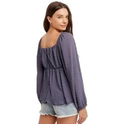 Women's Listicle Textured Babydoll Top -Fashion Clothing Shop womens listicle babydoll woven blouse LT1144 vintage navy back 07540.1674666231