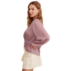 Women's Listicle Crinkle Chiffon Top -Fashion Clothing Shop womens listicle crinkle chiffon keyhole blouse LT0995 mauve side 00943.1674663832