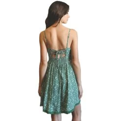 Women's Listicle Floral Ditsy Print Woven Mini Dress -Fashion Clothing Shop womens listicle ditsy floral mini dress ld1014 green back 47402.1655135485