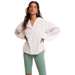 Women's Listicle Pinstripe Button Front Top