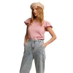 Women's Listicle Ruffle Woven Top - Pink