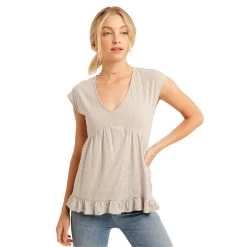 Women's Listicle Two Tone V-Neck Ruffle Top