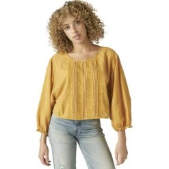 Women's Lucky Brand Embroidered Long Sleeve Boxy Blouse