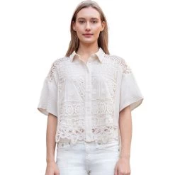 Women's Miss Me Crochet Button Up Shirt