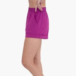 Women's Mono B Highwaist Cuffed Leg Shorts -Fashion Clothing Shop womens mono b highwaist athleisure cuffed leg shorts AP A1230 purple wine side 43275.1685120550