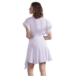 Women's Mustard Seed Ruffle Wrap Romper Dress -Fashion Clothing Shop womens mustard seed belted ruffle wrap romper S21740 white back 67186.1677596495