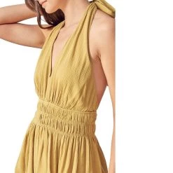 Women's Mustard Seed Halter Neck Romper Dress 9 Women's Mustard Seed Halter Neck Romper Dress -Fashion Clothing Shop womens mustard seed halter neck romper S17939 GOLDEN golden kiwi closeup 44644.1648659195