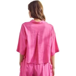 Women's Mustard Seed Loose Fit Crop Blouse -Fashion Clothing Shop womens mustard seed loose fit crop shirt S21174 dollpink back 09897.1677268771