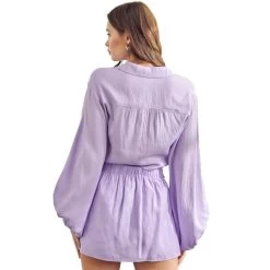 Women's Mustard Seed Overlap Waist Tuck Blouse -Fashion Clothing Shop womens mustard seed overlap waist tuck top S21578 lavender back 80438.1677593042